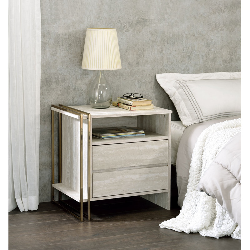 Everly Quinn Magno 2 Drawer Nightstand in Antique White & Gold Wayfair